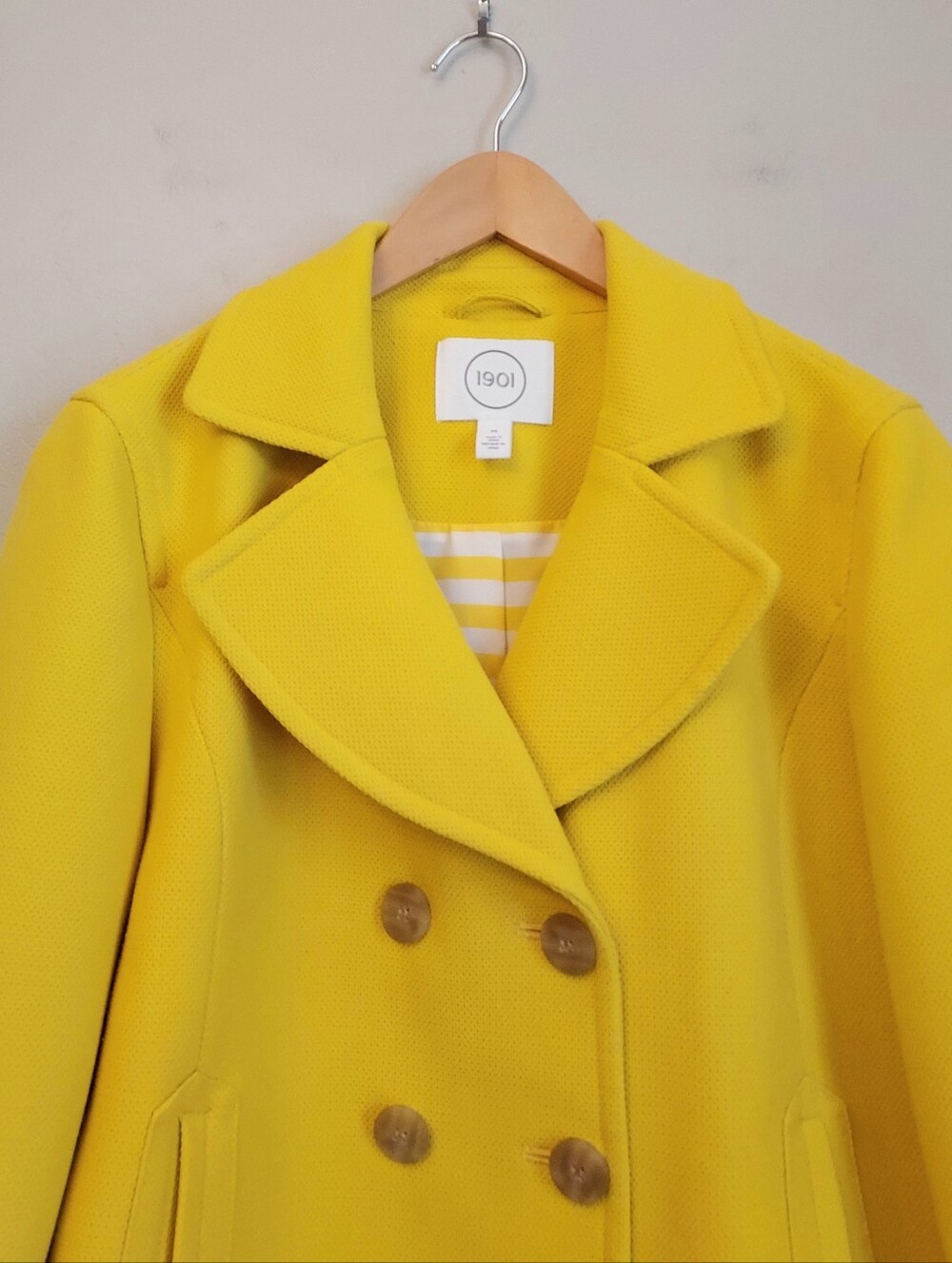 1901 Nordstrom Yellow Double Breasted Peacoat Jacket Size Medium - Picture 4 of 13